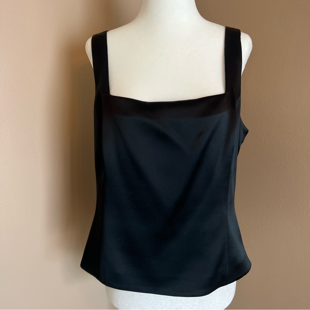 BADGLEY MISCHKA Shiny Black Silk Lined Sleeveless Tank Top Women's 12